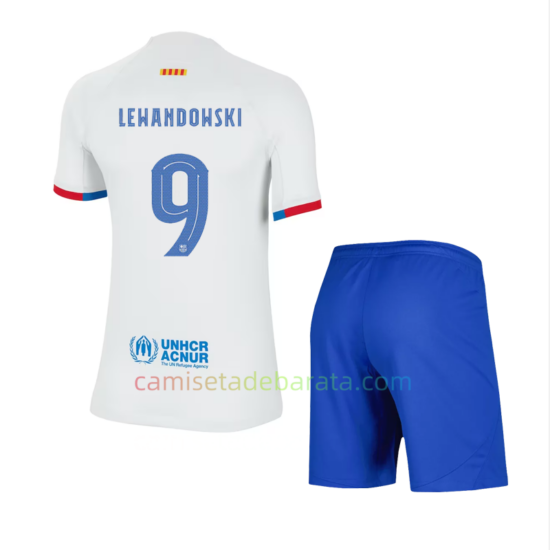 Camiseta Barcelona Lewandowski Segunda Equipación 2023-24 Niño UEFA Champions League -